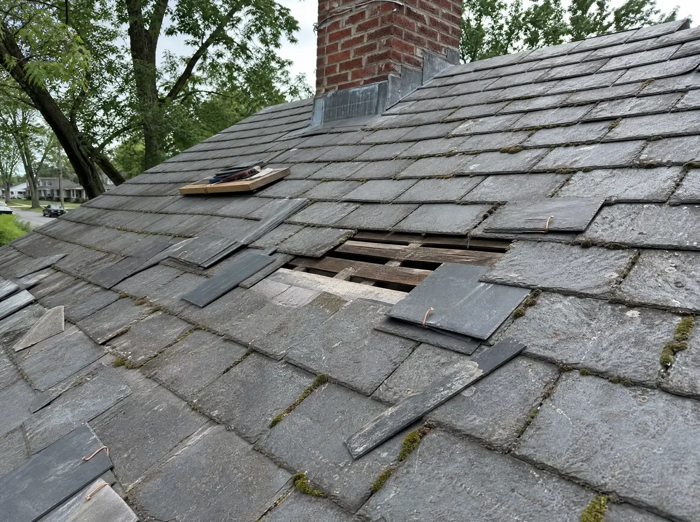 Slate roof repair on an older home near Drury in Springfield MO