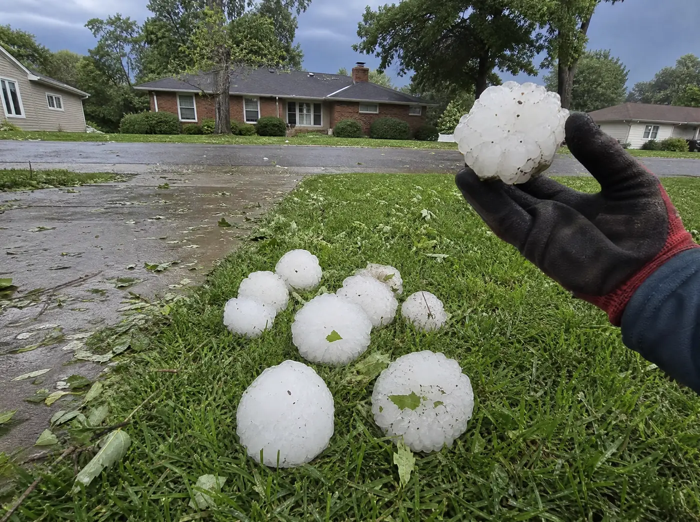 Giant hailstones on the ground in Springfield MO after the April 28 2026 storm